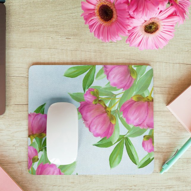 Pink Floral Watercolor Greenery Mouse Pad (Creator Uploaded)