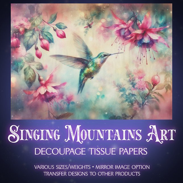 Pink Floral Watercolor Hummingbird Decoupage Tissue Paper (Creator Uploaded)