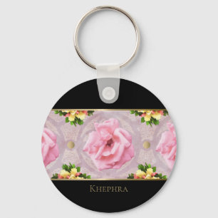 Pink Floral Watercolor Monogram Name Key Ring