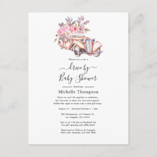 Pink Floral Watercolor Paris theme Drive By Shower Postcard