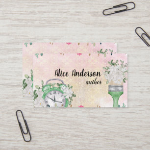 pink floral watercolor pastel delicate script business card