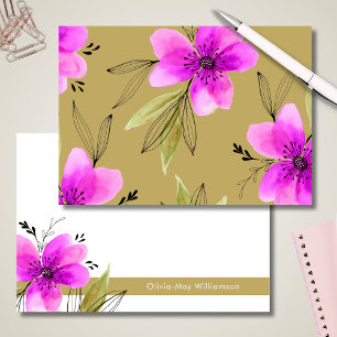 Pink Floral Watercolor Personalised Stationery  Card
