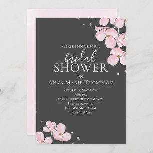 Pink Floral Watercolor Pretty Cherry Blossoms Invitation