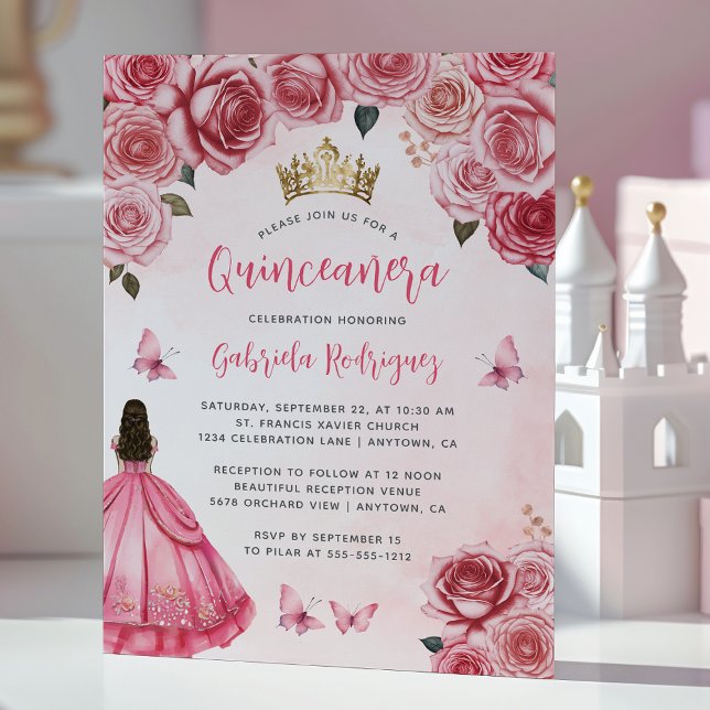 Pink Floral Watercolor Quinceañera Invitation (Creator Uploaded)