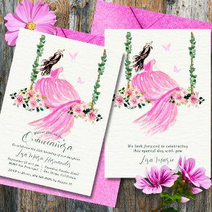 Pink & Floral Watercolor Quinceañera  Invitation