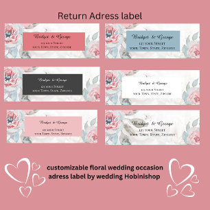pink Floral watercolor rose peony wedding Return Address Label