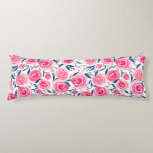 Pink Floral Watercolor Roses Pattern Body Cushion