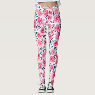 Pink Floral Watercolor Roses Pattern Leggings