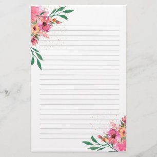 Pink Floral Watercolor  Stationery