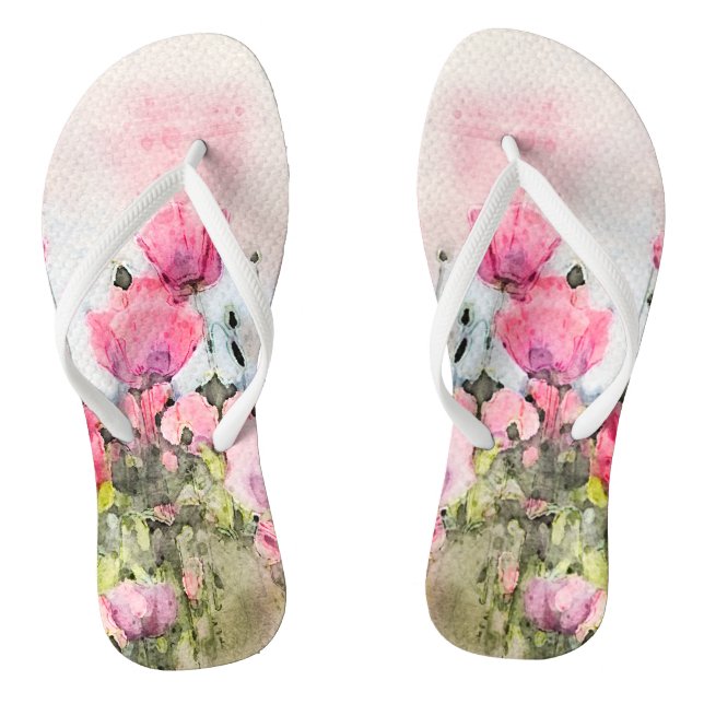 Pink Floral Watercolor Summer Thongs (Footbed)