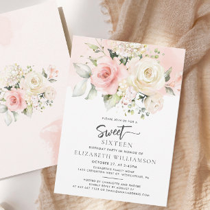 Pink Floral Watercolor Sweet 16 Invitation