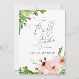 pink floral watercolor virtual bridal shower holiday card