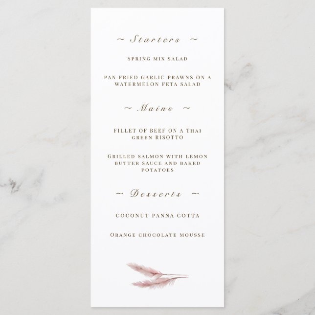 Pink Floral Watercolor Wedding Dinner Menu (Back)
