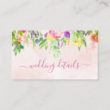 Pink Floral Watercolor Wedding Enclosure Card