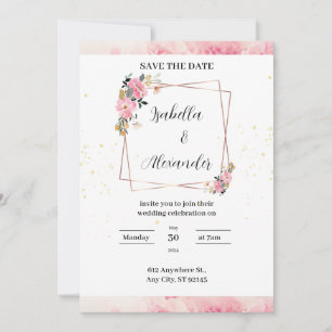 Pink Floral Watercolor Wedding Invitation