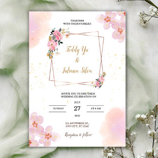 Pink Floral Watercolor Wedding Invitation