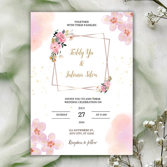 Pink Floral Watercolor Wedding Invitation (Creator Uploaded)