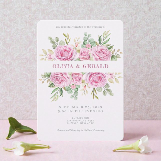 Pink Floral Watercolor Wedding Invitation  (Creator Uploaded)