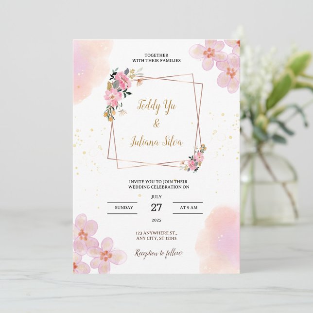 Pink Floral Watercolor Wedding Invitation (Creator Uploaded)