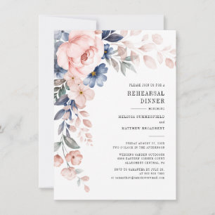 Pink Floral Watercolor Wedding Rehearsal Dinner Invitation