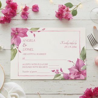 Pink Floral Watercolor Wedding  RSVP Card