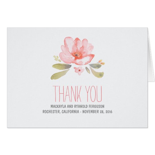 Pink Floral Watercolor Wedding Thank You Card