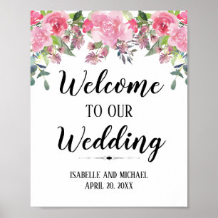 Pink Floral Watercolor Welcome Wedding Sign