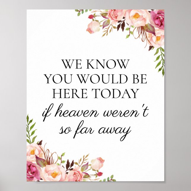 Pink Floral We Know You Would Be Here Today Sign (Front)