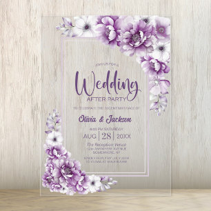 Pink Floral Wedding After Party Acrylic Invitations