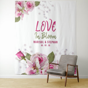 Pink Floral Wedding Backdrop Tapestry