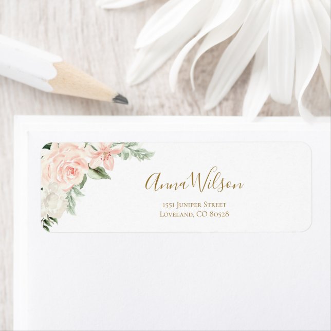 Pink Floral Wedding Bridal Shower Return Address Label (Insitu)