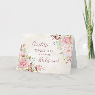Pink Floral Wedding Bridesmaid Thank You Card
