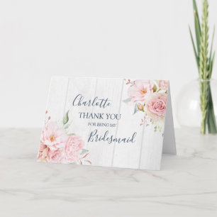 Pink Floral Wedding Bridesmaid Thank You Card