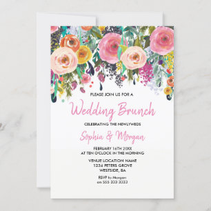 Pink Floral Wedding Brunch Invitation
