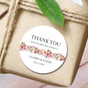 Pink Floral Wedding  Classic Round Sticker