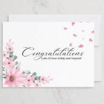Pink Floral Wedding Congratulations Cards 