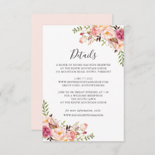 Pink Floral Wedding Details Card