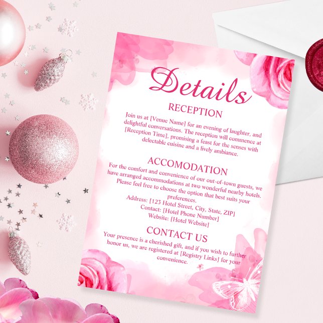 Pink Floral Wedding Details Enclosure Card (Creator Uploaded)