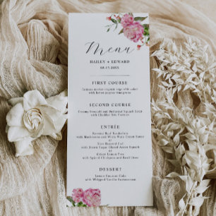 Pink Floral Wedding Dinner Menu