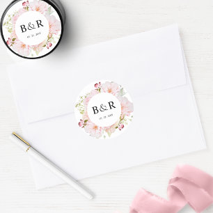 Pink Floral Wedding Envelope Seal / Favour Sticker