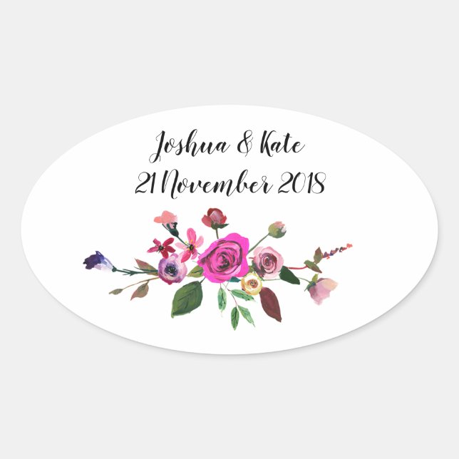 Pink Floral Wedding Favor Stickers (Front)