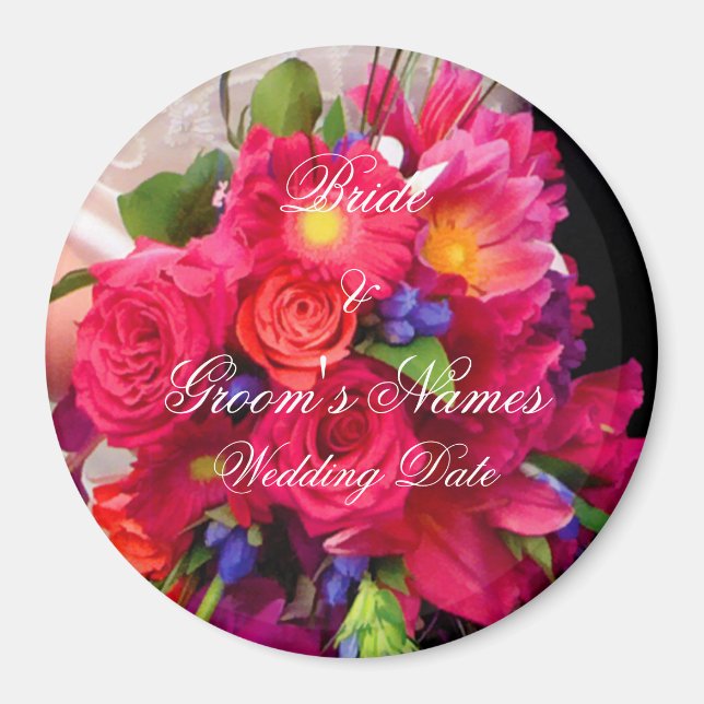 Pink Floral Wedding Favour Magnet (Front)
