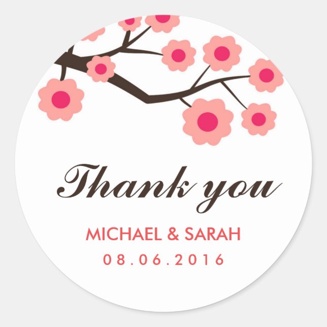 Pink Floral Wedding Favour Thank You Sticker (Front)