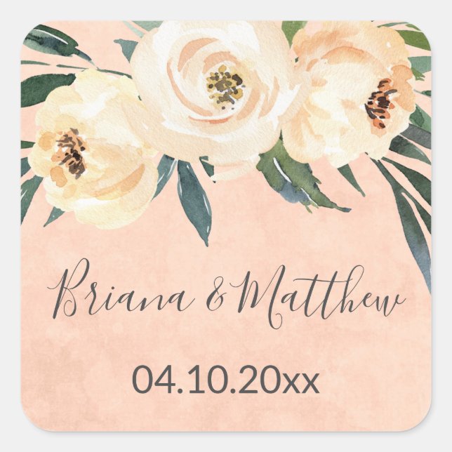 Pink Floral Wedding Favours Square Sticker (Front)
