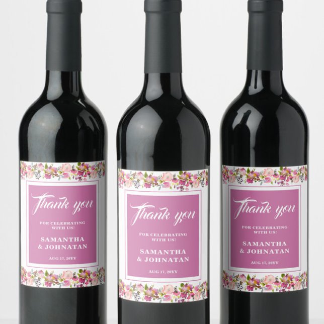 Pink Floral Wedding Favours Wine Label (Creator Uploaded)