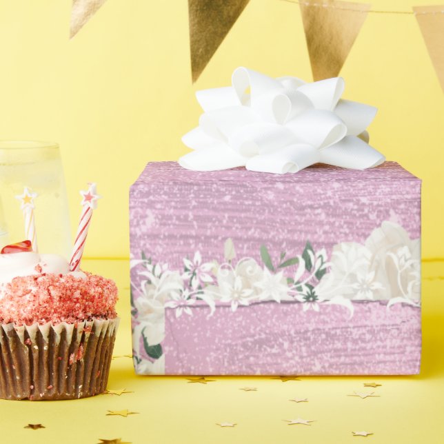 Pink floral wedding gift wrap paper (Birthday Party)