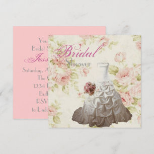 Pink Floral Wedding gown Bridal Shower Tea Party Invitation