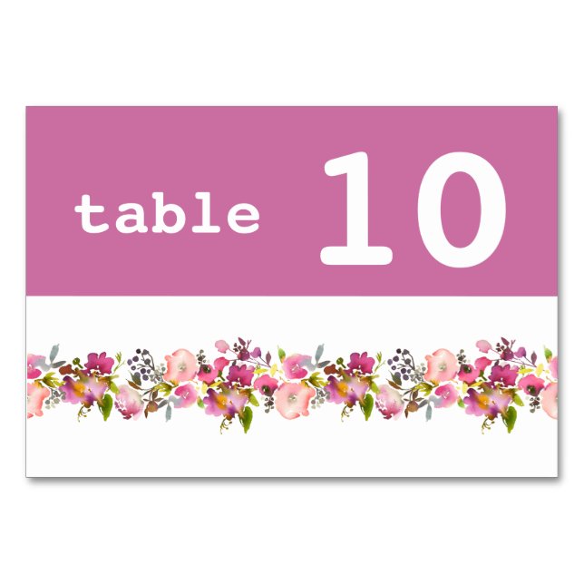 Pink Floral Wedding  Horizontal Table Number (Front)