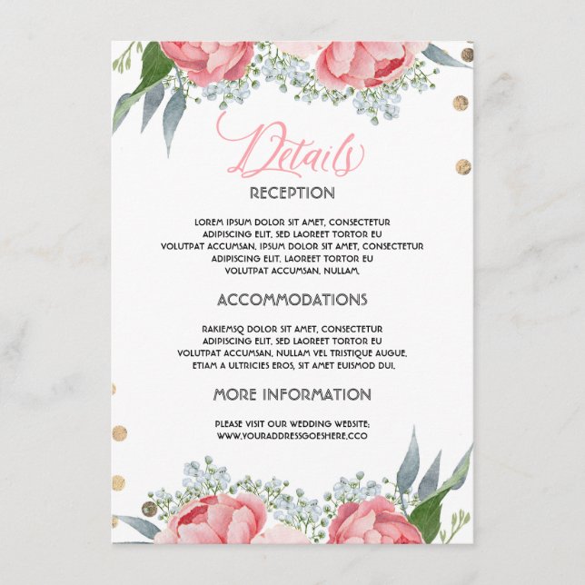 Pink Floral Wedding Information Guest Card (Front)