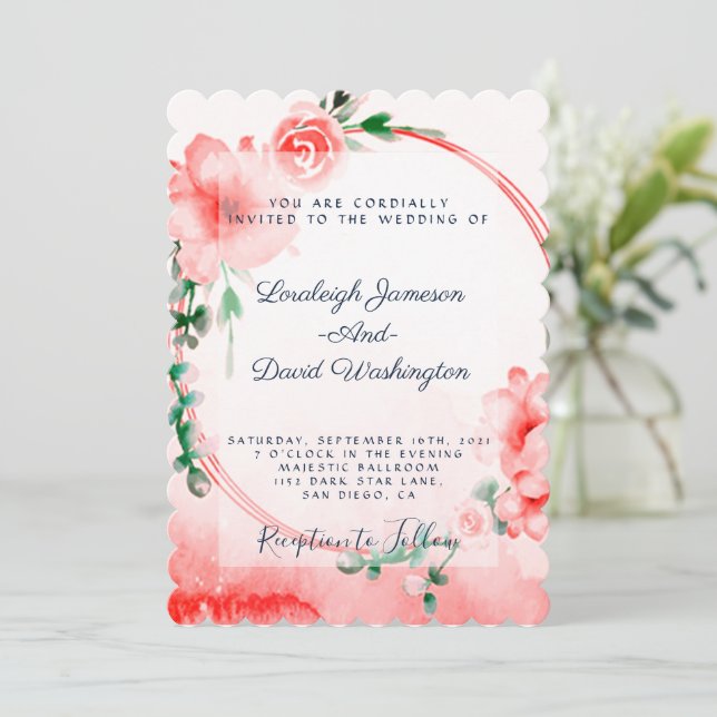 Pink floral  wedding invitation (Standing Front)